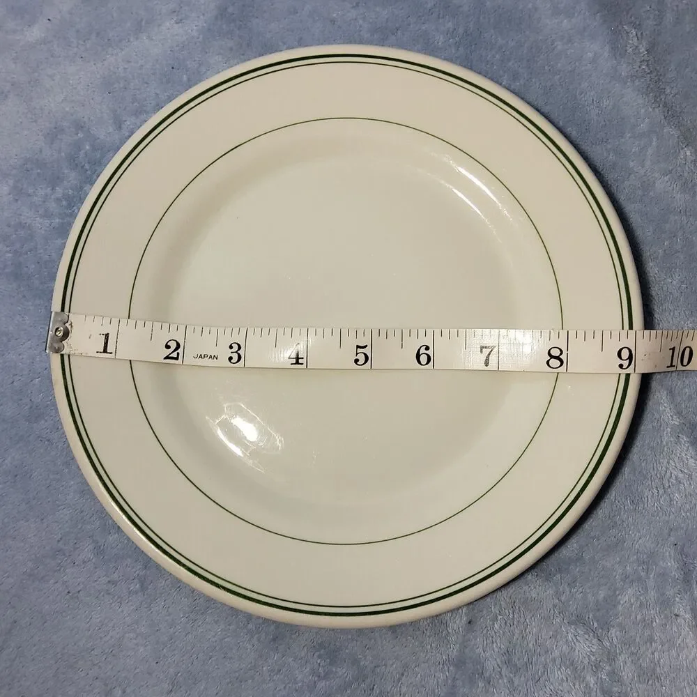 (3) Vintage Restaurantware Wellsville China Green Banded Plates A-50 9.25